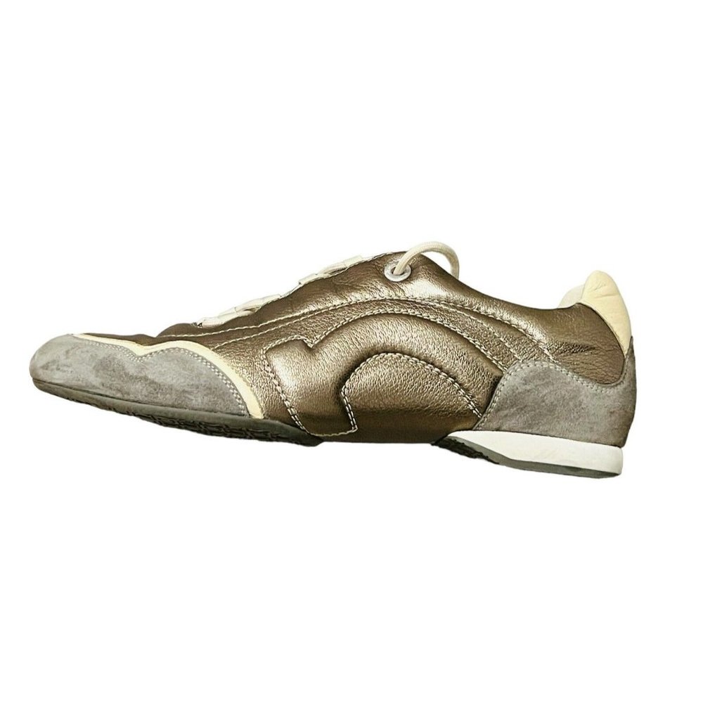 Salvatore Ferragamo Women’s Bronze Metallic Leather, Suede Casual Sneakers 9.5 B